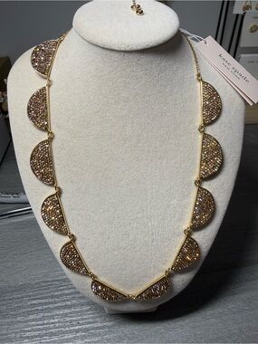 Kate Spade New York Gold Tone Pavé Crystal Statement Bib Necklace NWT